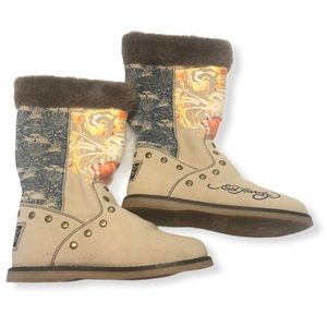 Ed Hardy Suede Tiger Winter Boots